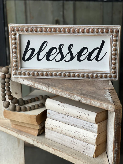 Beaded Blessed Sign | 15.5" | Wooden Farmhouse Style Home Decor