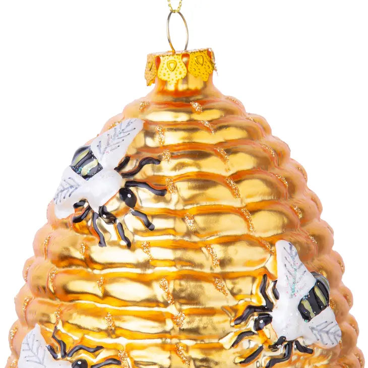 Blown Glass Bee Hive Ornament Bumble Bee And Hive Christmas And Holida — Vintage Bee Design Co 6022