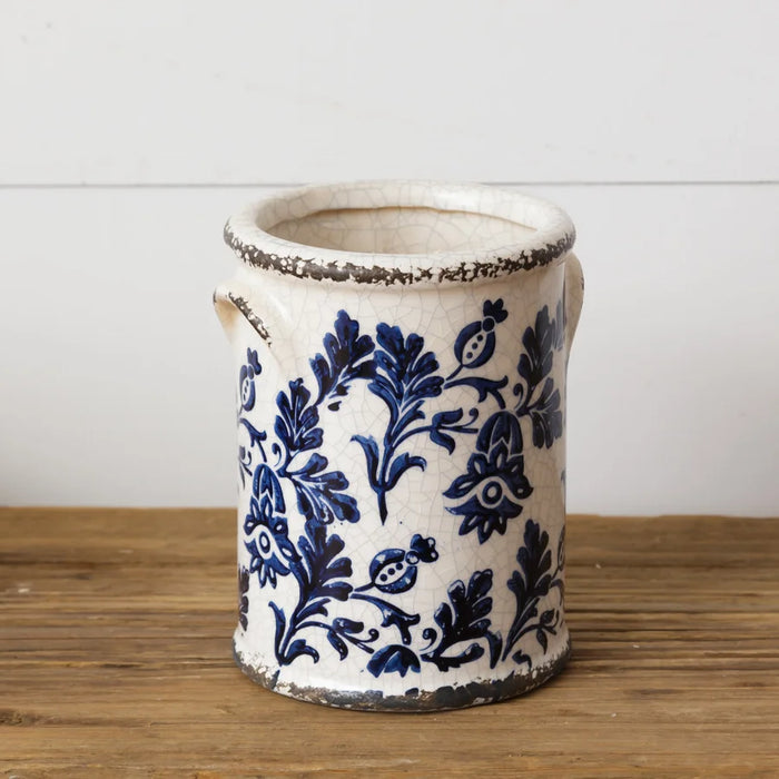 Blue Floral Pottery | Perfect for Utensils, a Flower Vase, or other decorative Urn