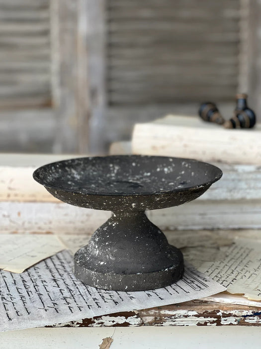 Botero Metal 8" Pedestal Stand or Candle Holder | Distressed French Gray