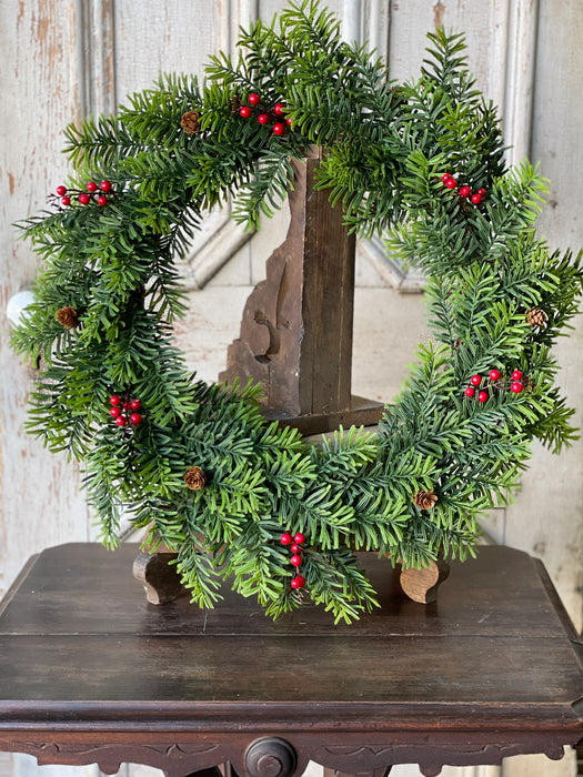 Cardinal Valley Wreath | 22" Pine & Red Berries Holiday Greenery & Christmas Home Decor