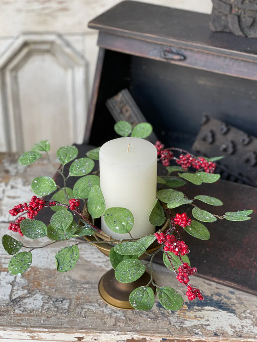 Currant Berry Eucalyptus Candle Ring | 12" Glittered Christmas & Holiday Home Decor