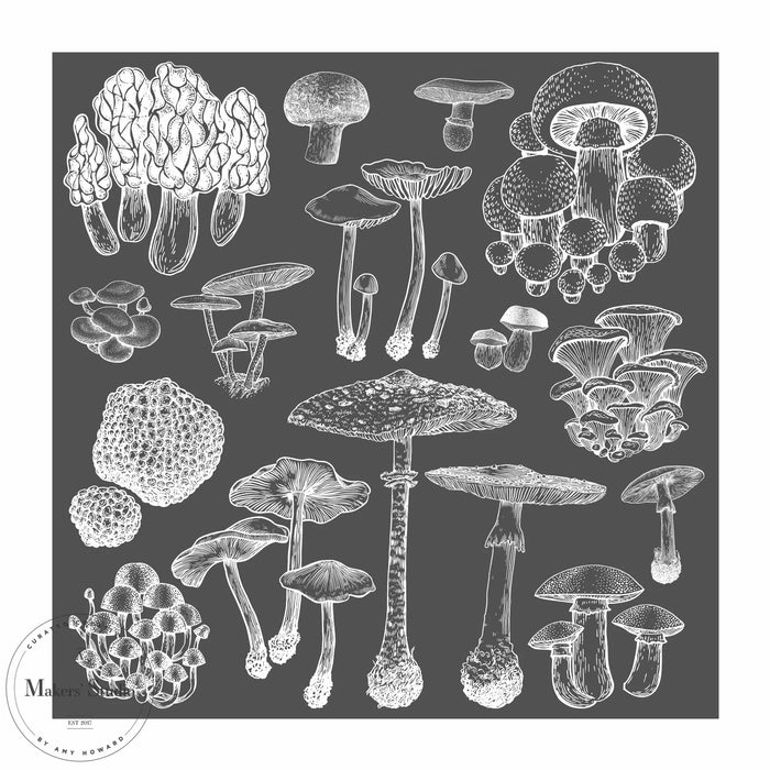 Fungi Mesh Stencil | 12 x 12 inches | Mushroom Adhesive Silk Screen | DIY Home Decor