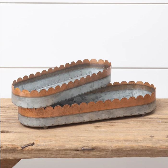 Galvanized Scallop Edge Tray | Choice of Sizes | Vanity, Desk, and Home Decor