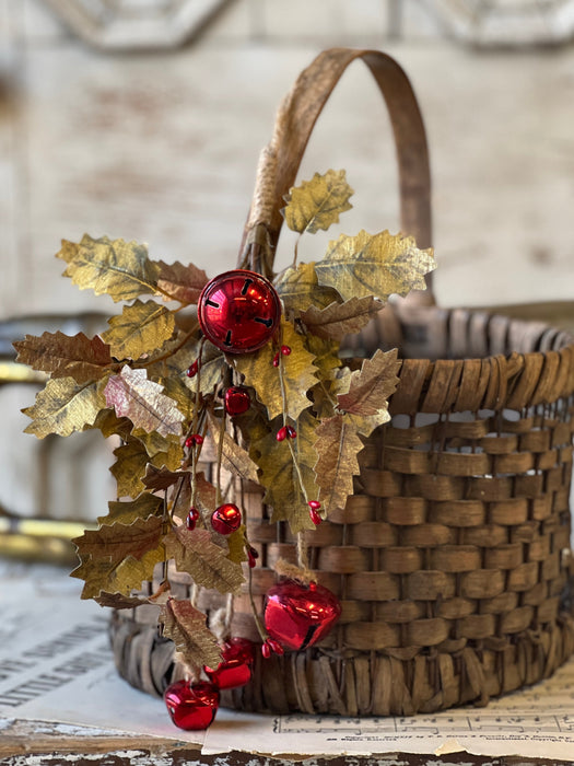 Goldspun Holly Hanging | 10" Drops | Gold leaves and Red Bells perfect for holiday decor