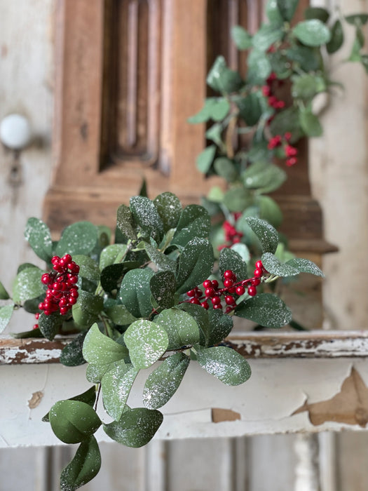 Hixon Red Berry Garland | 5 ft long | Dusted Glitter Christmas & Holiday Decor