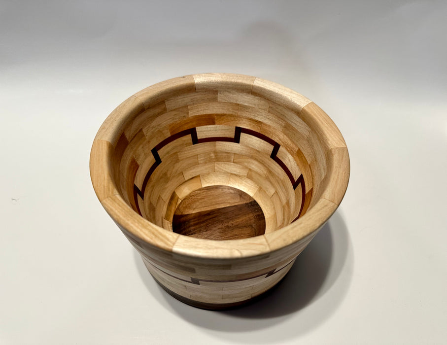 Small Maple, Walnut, and Purple Heart, turned, segmented bowl | Handmade in Fl