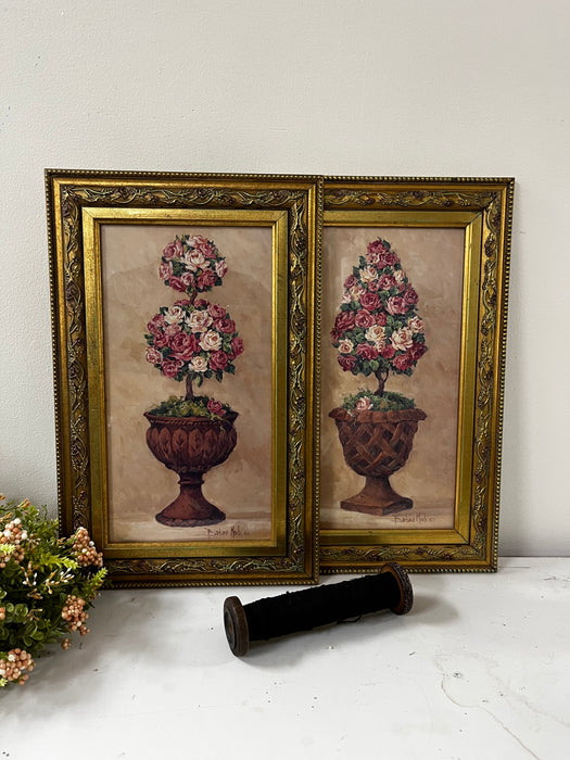 Pair of Rose Topiary Framed Prints