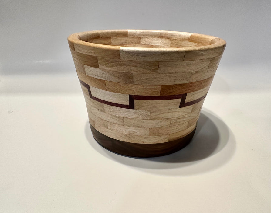 Small Maple, Walnut, and Purple Heart, turned, segmented bowl | Handmade in Fl