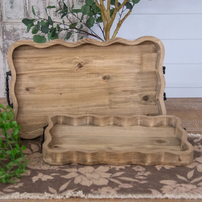 Natural Wood Scalloped Wooden Tray | Choice of 2 Sizes | Home Decor