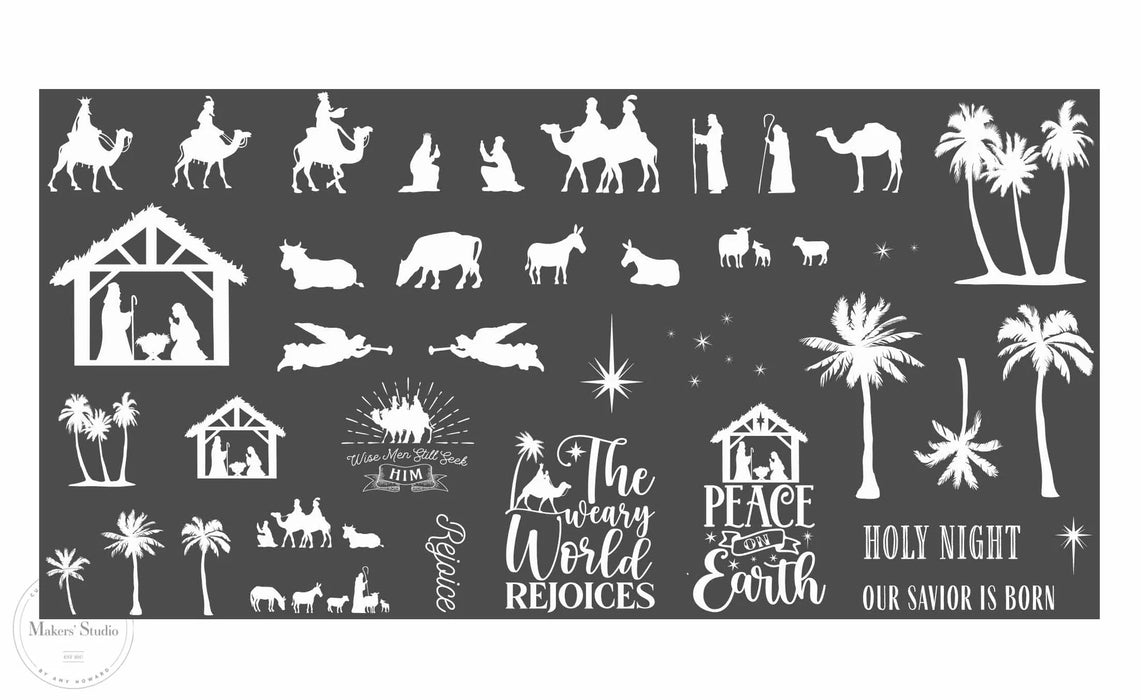 The Nativity Mesh Stencil by A Makers Studio | 12 x 24 inches | Christmas & Holiday DIY Decor