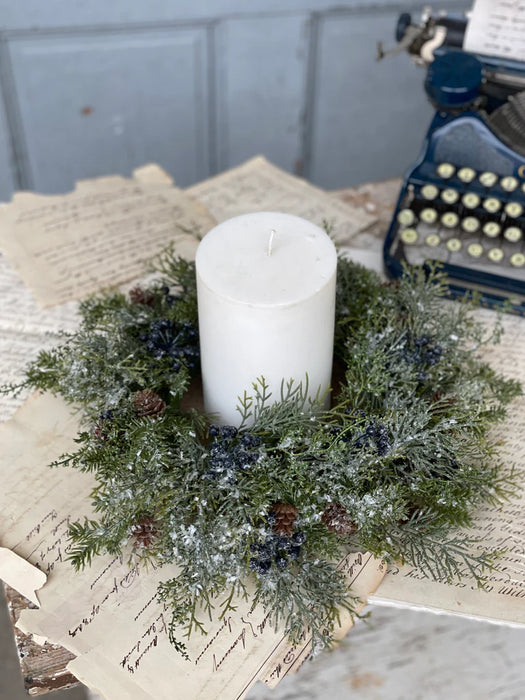 Wintry Mix Candle Ring | 14" | Blue Holiday Home Decor