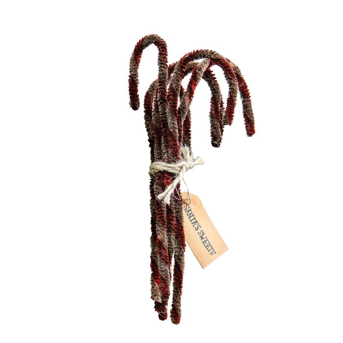 Antique Chenille Candy Canes, 6.5" | Set of 6 tied with string