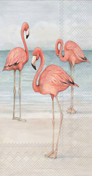 Paper Guest Towels Pack of 16 - Flamingo Trio On Beach