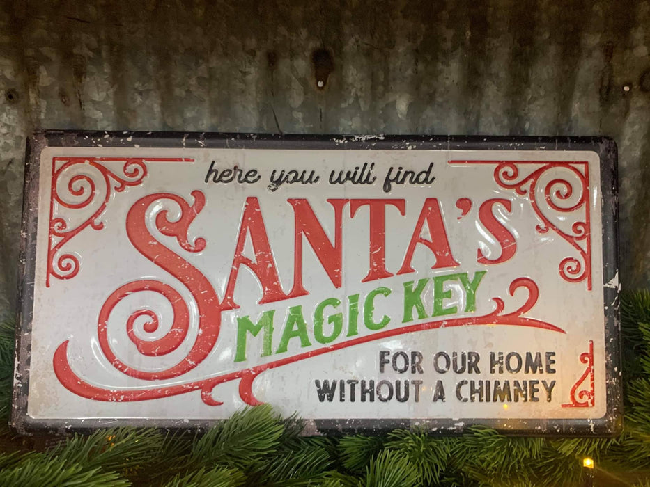 Santa's Magic Key Metal Sign | Christmas & Holiday Home Decor | 16x8 in
