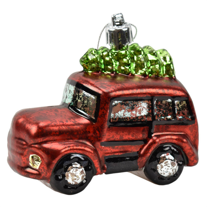 Blown Glass Style Vintage Red Holiday Truck Christmas Ornament