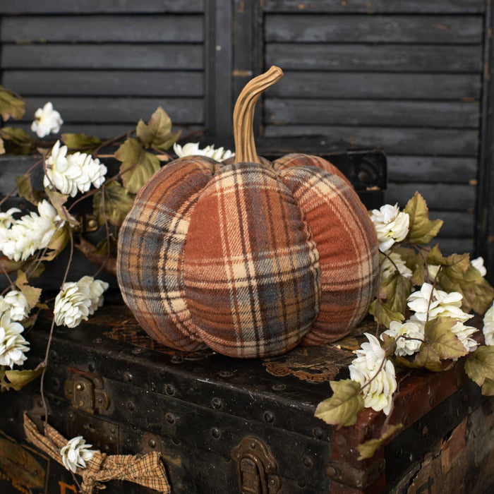 Scottish Check fabric with warm browns, Rusts, and a bluish purple | Perfect for Fall Home Decor