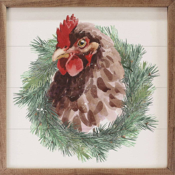 Rooster Wreath White | Holiday Wall Art | Christmas Home Decor