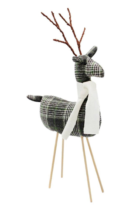 Large German Forest Deer | 13 x 5 x 18 in | Reindeer in Plaid Holiday Decor