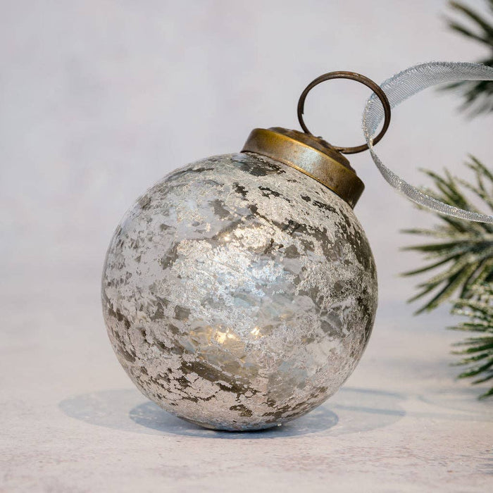 Bollywood Christmas - 3" Large Silver Antique Foil Glass Bauble