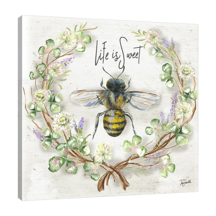 Jaxson Rea - Honeybee and Clover Wreath Life Is Sweet Wrapped Canvas