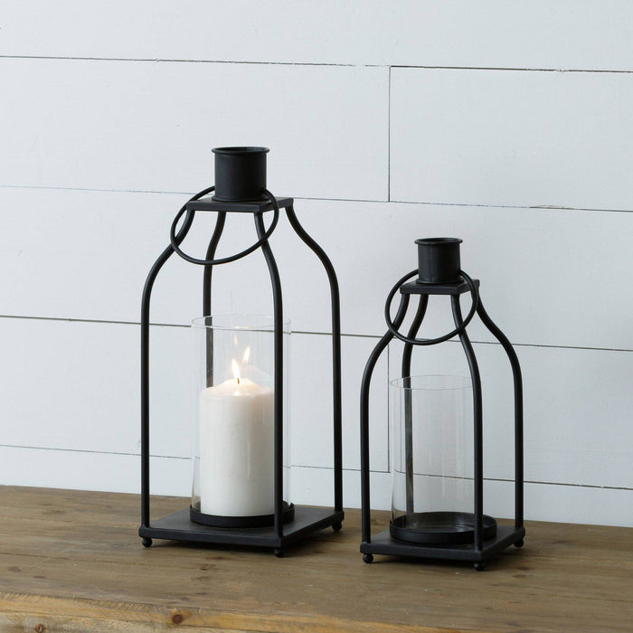 Lantern | Black with Glass Pillar | Choice of Large or Medium
