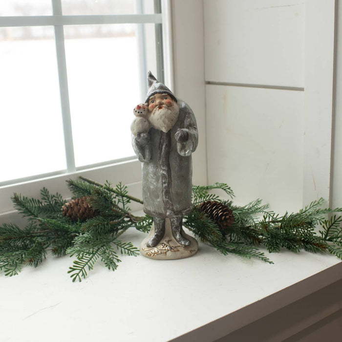 Silver Santa with Snowman | 10.25 inches tall | St Nick has such a charming whimsical look