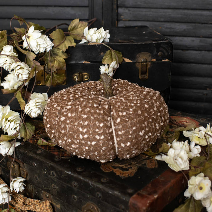 Brown Frayed Ribbon Fabric Pumpkin | 4.5 inches tall | Fall Home Decor