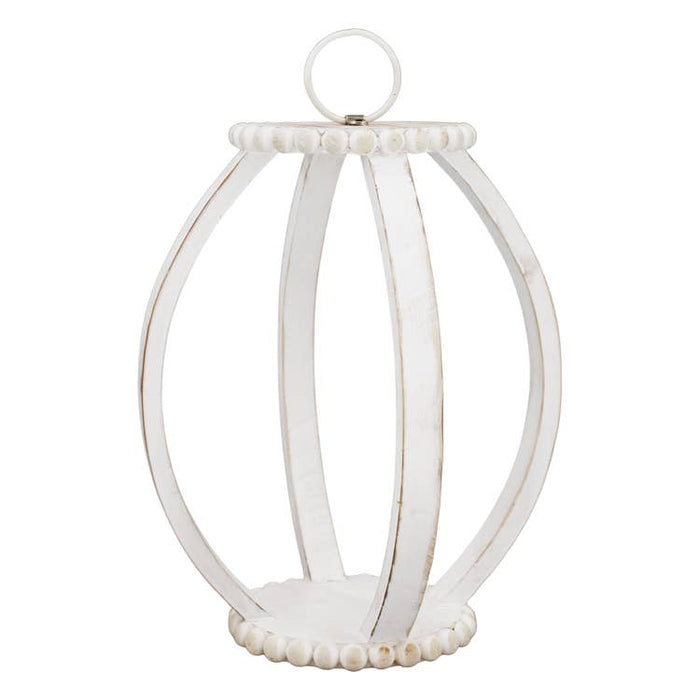 Beaded Whitewashed Curved Lantern | 10.25 x 10.25 x 12.2 in | Fall Home Decor