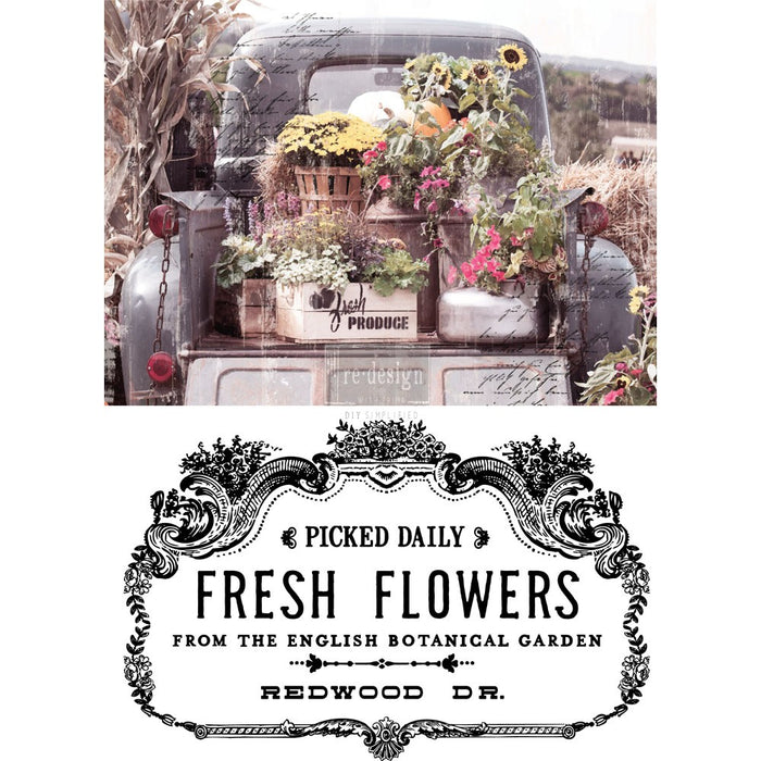 Fresh Flowers Prima Transfer | PIck up truck | Large Label