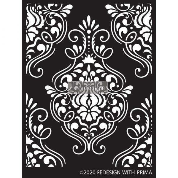 Flourish Emblem Stencil | Redesign with Prima | 9 x 13.5 inches | damask repeating design