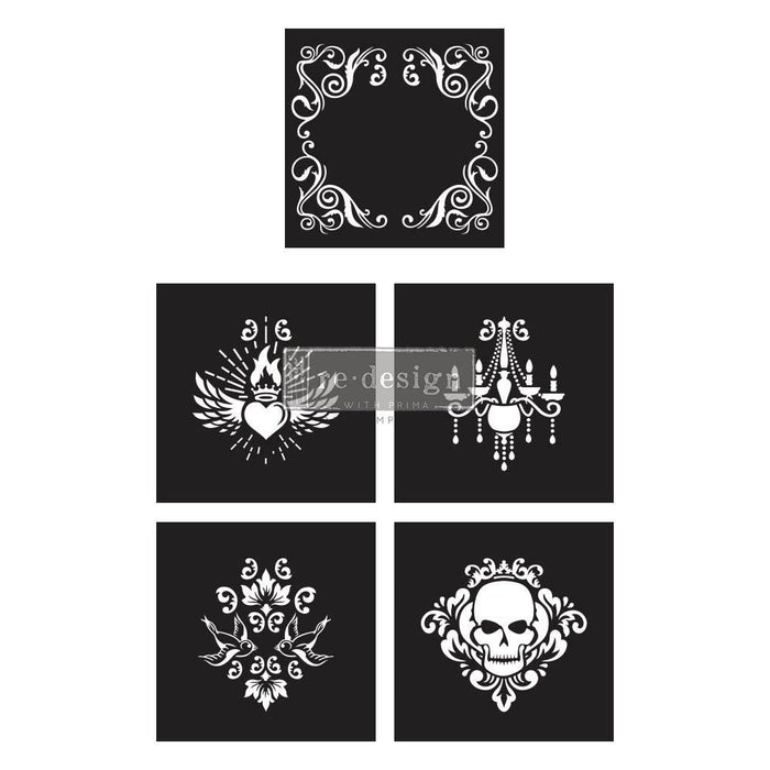 Glam Punk Decor Stencil | CeCe Restyled | Redesign with Prima | Layered, 12 X 12 sheet size, 5 pieces
