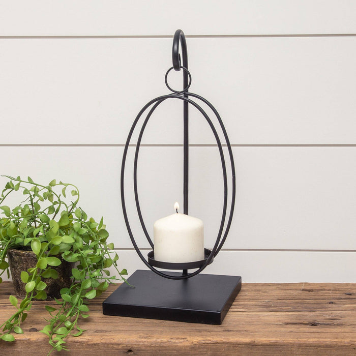 Oval Black Candle Holder on Stand