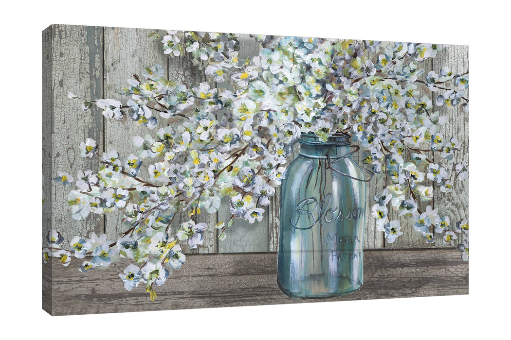 Cherry Blossoms Crackled Barn Wood Gallery Wrapped Canvas