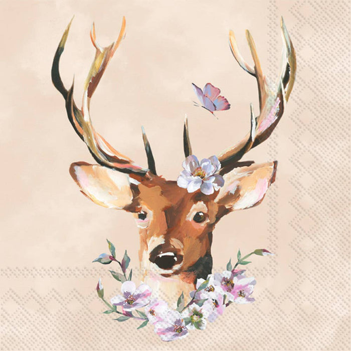 Deer with garland | Paper Lunch Napkins | 20 Count | Janne Cream