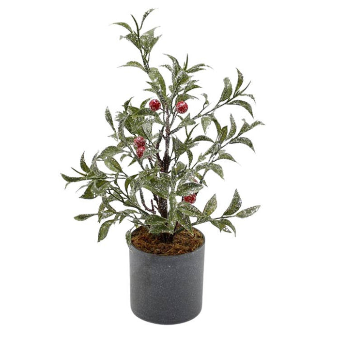 Small Silver Sparkle Green & Red Berry Tree Planter | Small Christmas or Holiday Decor