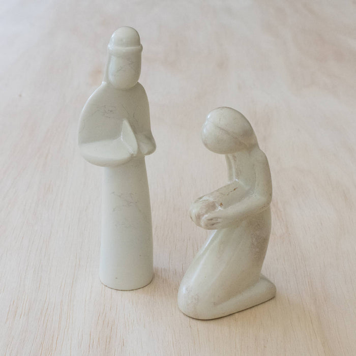 Mary Kneeling & Joseph Standing Nativity | Natural Carved Stone | Handmade | Fair Trade from Kenya