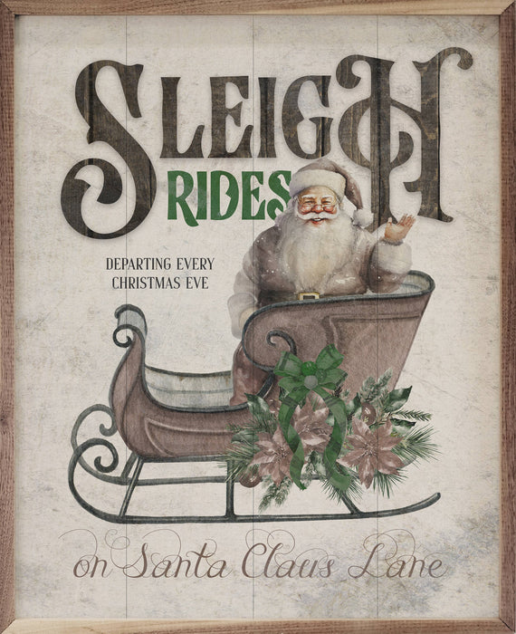 Sleigh Rides Brown Santa Claus Lane Whitewash | Christmas Home Decor | Wall Art
