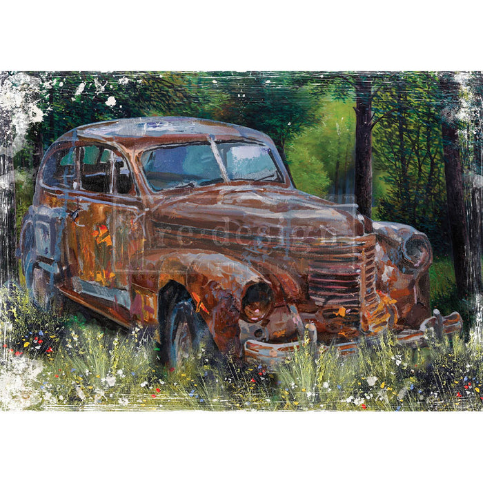 A1 RICE PAPER – THIS RUSTY CAR | Decoupage Paper