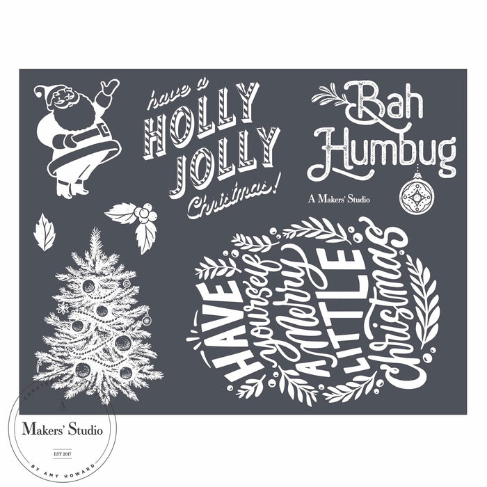 HOLLY JOLLY | MESH STENCIL 8.5X11 by A Maker's Studio | Adhesive Screen Print