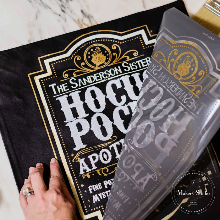 HOCUS POCUS APOTHECARY - MESH STENCIL 18X12 | Halloween DIY Decor | Adhesive Screen Print