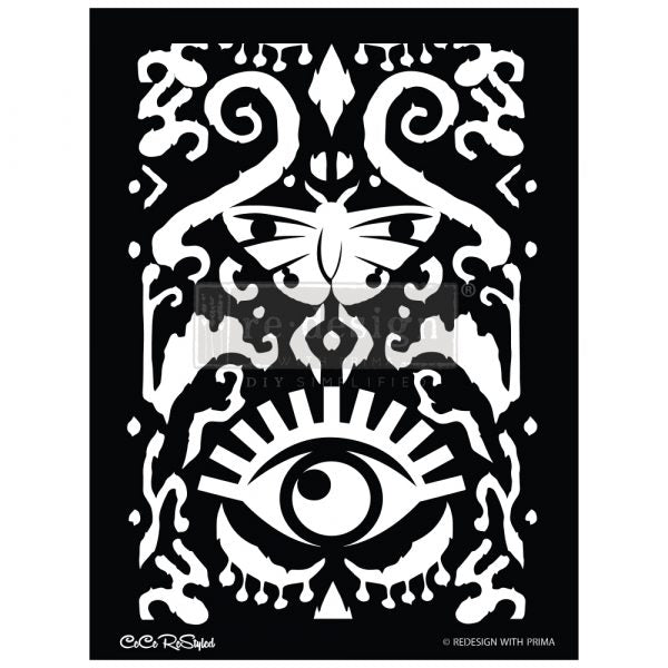 All Seeing Ikat Pattern Stencil | Redesign with Prima | 18 x 25.5 inches | Moth and Eye