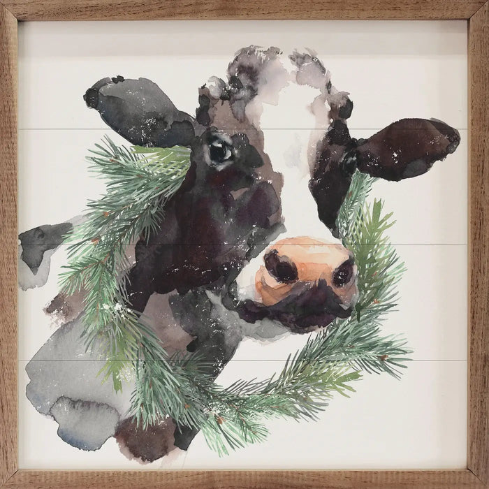 Cow Wreath White | Holiday Wall Art