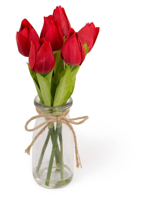 Red Tulips in Jar | Perfect for Christmas, 4th of July, or Valentines Home Decor