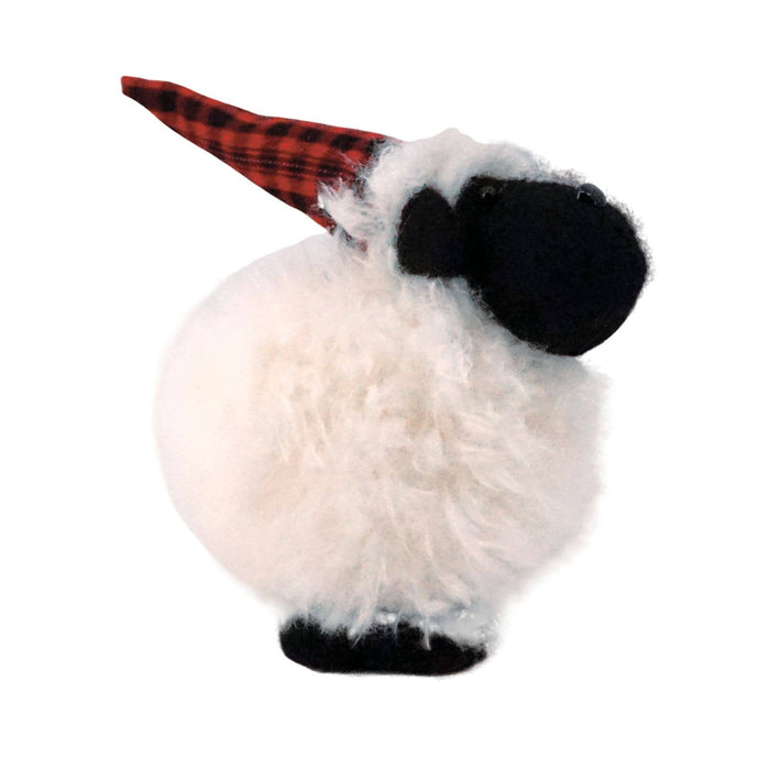 Lg Furry Sheep with Santa Hat | Farmhouse Christmas Decor