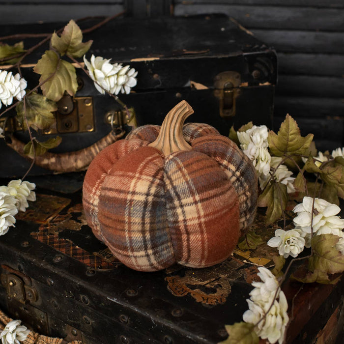 Scottish Check Fabric Pumpkin | 7 inches tall | Traditional Fall Home Decor
