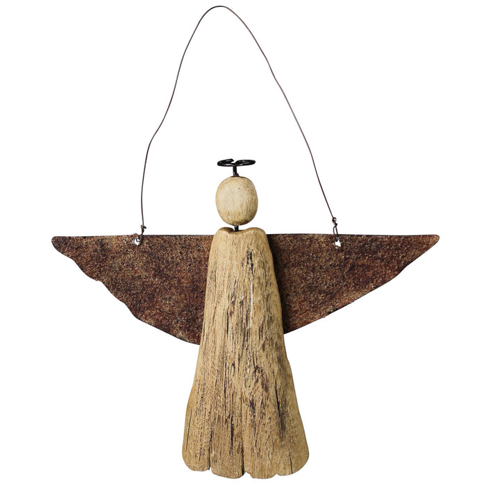 Hanging Angel Ornament | Wood and Rust Christmas Home Decor