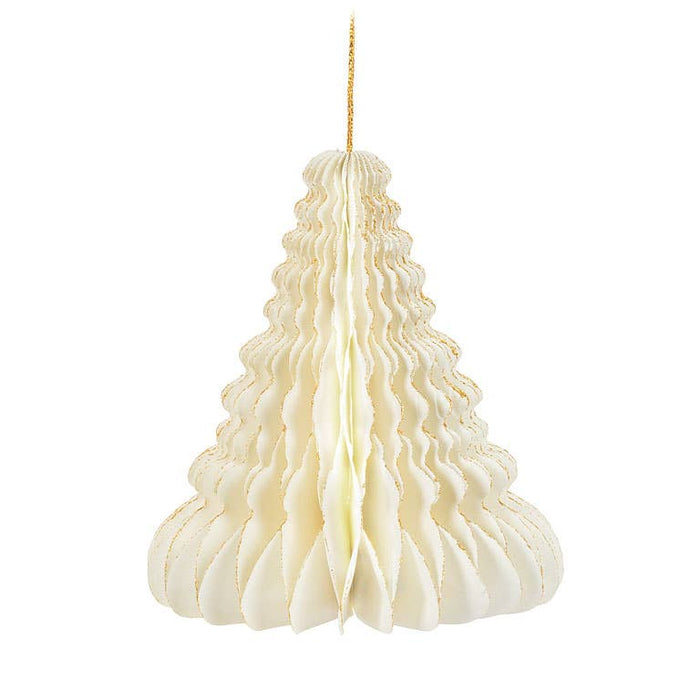 Vintage Style Pleated Paper Christmas Tree Ornament  | Ivory | 4 inches tall