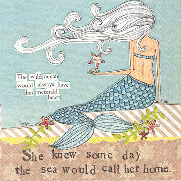 Curly Girl | Mermaid Paper Cocktail Napkin | 20 ct | 5 x 5 inches