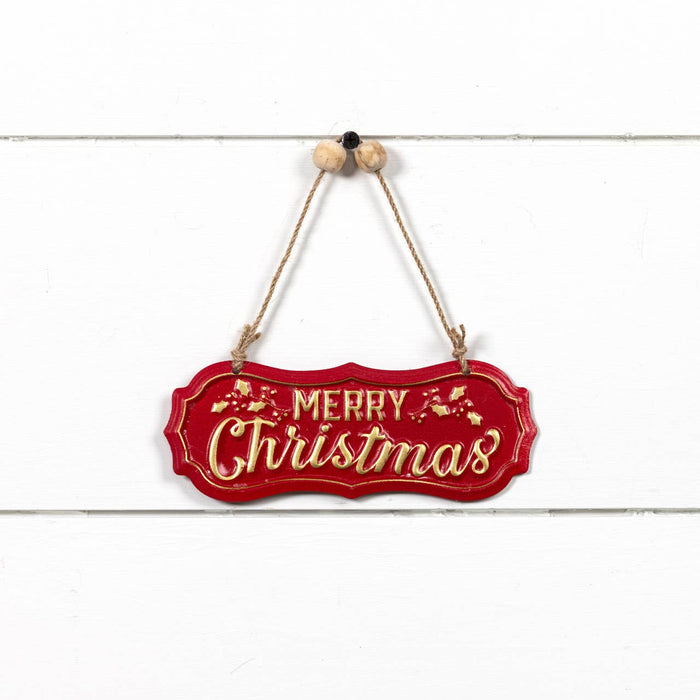 Red and Gold "Merry Christmas" Metal Sign Ornament